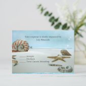 Fantasy Beach met Shells Bruiloft RSVP Kaart (Staand voorkant)