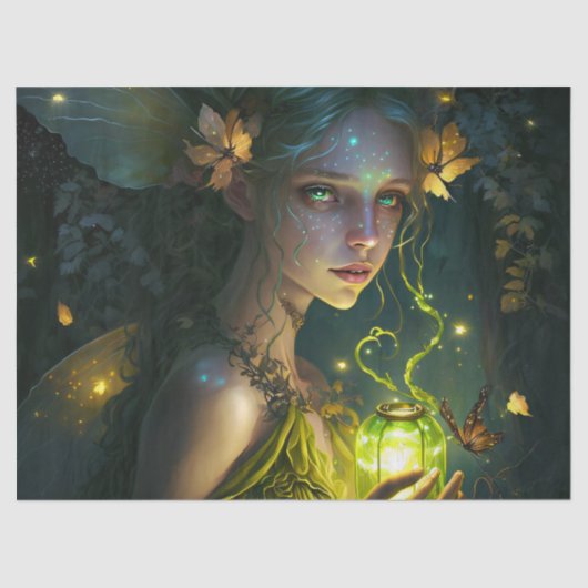 Fantasy Beauful Green Forest Fairy-ontkoppeling Tissuepapier (Voorkant)