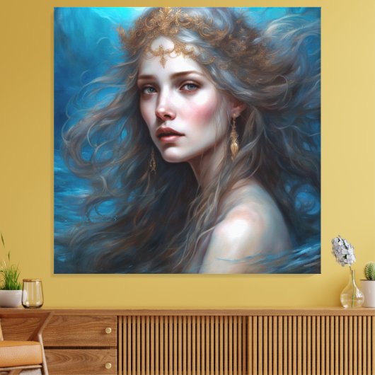 Fantasy Beauful Mermaid Princess Canvas Afdruk (Insitu (Woonkamer))