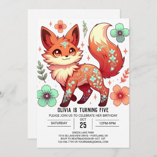 Fantasy Bewerkbare Fox Digitale Verjaardag Kaart (Voorkant / Achterkant)