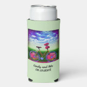 Fantasy Bicycle met roze bloemen op Mint Green Seltzer Blikjeskoeler (Seltzer Voorkant)