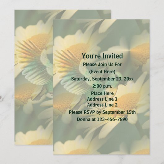 Fantasy Bird op het Daisies Floral Party Kaart (Voorkant / Achterkant)