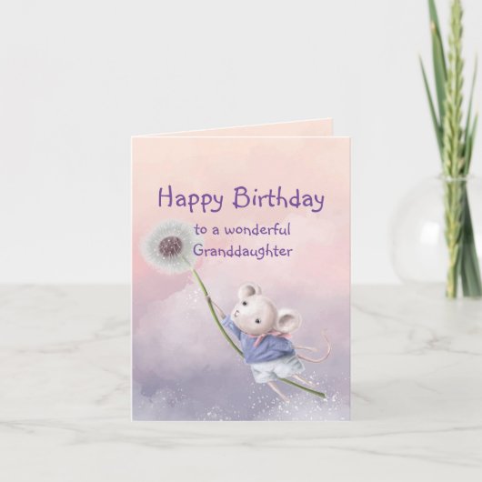 Fantasy Birthday kleindochter Mouse Dandelion Kaart (Voorkant)