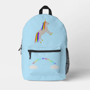 Fantasy Birthday Unicorn Rainbow en Clouds Bedrukte Rugzak