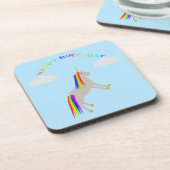 Fantasy Birthday Unicorn Rainbow en Clouds Bier Onderzetter (Linkerzijde)