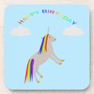 Fantasy Birthday Unicorn Rainbow en Clouds Bier Onderzetter