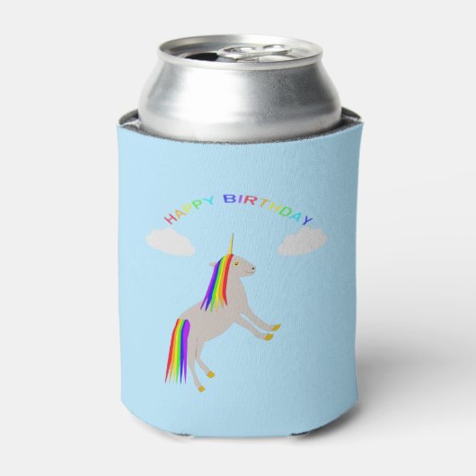 Fantasy Birthday Unicorn Rainbow en Clouds Blikjeskoeler (Blikje Voorkant)