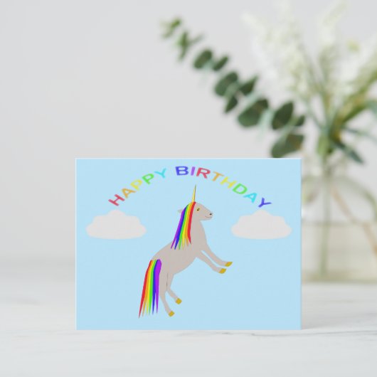 Fantasy Birthday Unicorn Rainbow en Clouds Briefkaart (Staand voorkant)