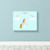 Fantasy Birthday Unicorn Rainbow en Clouds Canvas Afdruk (Insitu (Houten vloer))