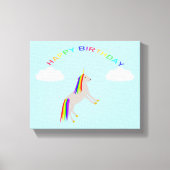 Fantasy Birthday Unicorn Rainbow en Clouds Canvas Afdruk (Voorkant)