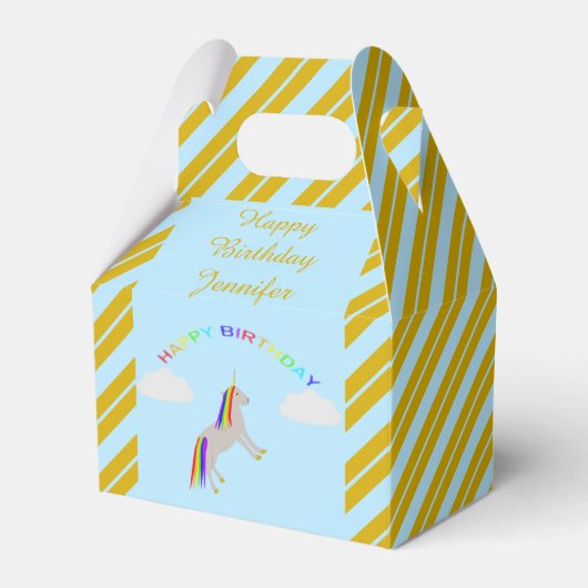 Fantasy Birthday Unicorn Rainbow en Clouds Custom Bedankdoosjes (Voorkant Zijde)