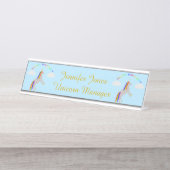 Fantasy Birthday Unicorn Rainbow en Clouds Custom Bureau Naambordje (Voorkant)