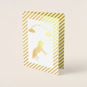 Fantasy Birthday Unicorn Rainbow en Clouds Custom Folie Kaarten