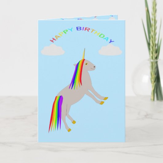 Fantasy Birthday Unicorn Rainbow en Clouds Custom Kaart (Voorkant)