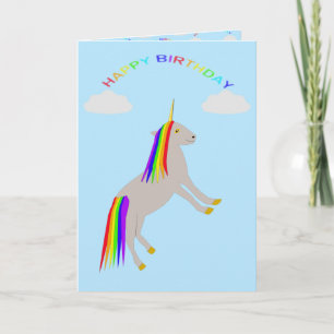 Fantasy Birthday Unicorn Rainbow en Clouds Custom Kaart