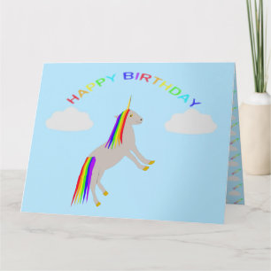 Fantasy Birthday Unicorn Rainbow en Clouds Custom Kaart