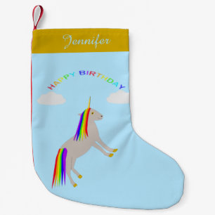 Fantasy Birthday Unicorn Rainbow en Clouds Custom Kleine Kerstsok