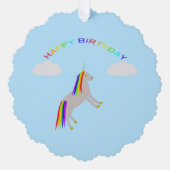 Fantasy Birthday Unicorn Rainbow en Clouds Custom Ornament Kaart (Voorkant)