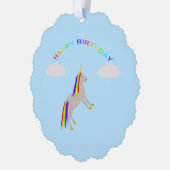 Fantasy Birthday Unicorn Rainbow en Clouds Custom Ornament Kaart (Links)
