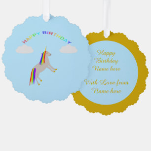 Fantasy Birthday Unicorn Rainbow en Clouds Custom Ornament Kaart