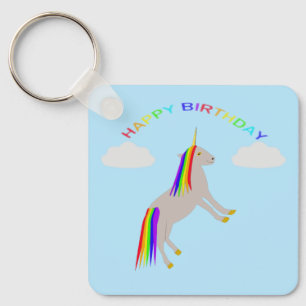 Fantasy Birthday Unicorn Rainbow en Clouds Custom Sleutelhanger