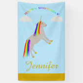Fantasy Birthday Unicorn Rainbow en Clouds Custom Spandoek (Verticaal)