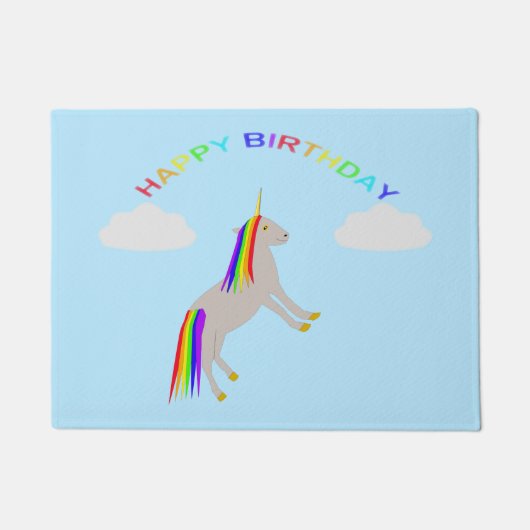 Fantasy Birthday Unicorn Rainbow en Clouds Deurmat (Voorkant)