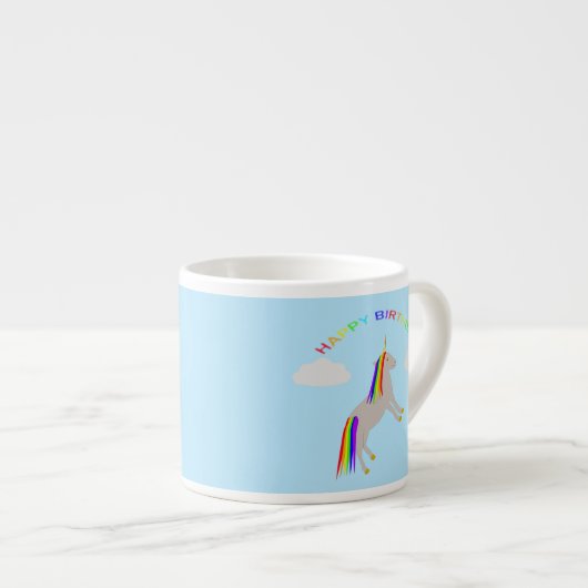 Fantasy Birthday Unicorn Rainbow en Clouds Espresso Kop (Voorkant rechts)