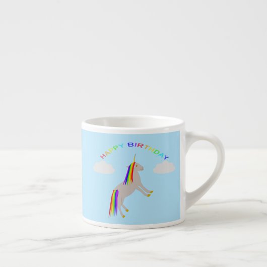 Fantasy Birthday Unicorn Rainbow en Clouds Espresso Kop (Rechts)