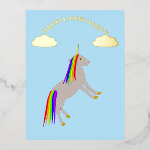 Fantasy Birthday Unicorn Rainbow en Clouds Folie Feestdagen Briefkaart