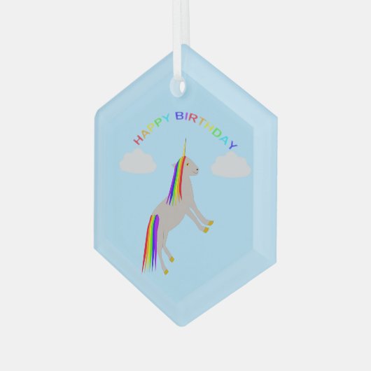 Fantasy Birthday Unicorn Rainbow en Clouds Glas Ornament (Voorkant links)