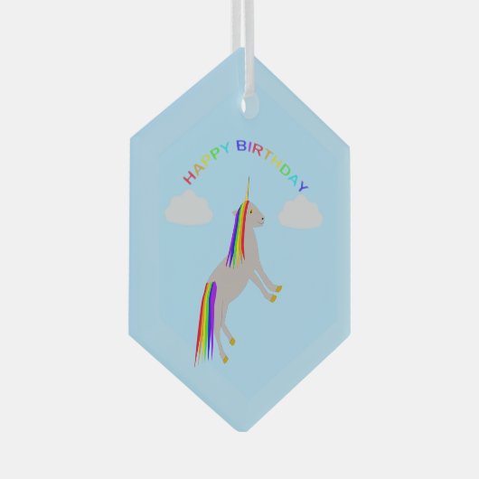 Fantasy Birthday Unicorn Rainbow en Clouds Glas Ornament (Voorkant Rechts)