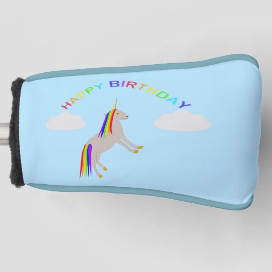 Fantasy Birthday Unicorn Rainbow en Clouds Golfheadcover (Voorkant)