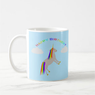 Fantasy Birthday Unicorn Rainbow en Clouds Koffiemok
