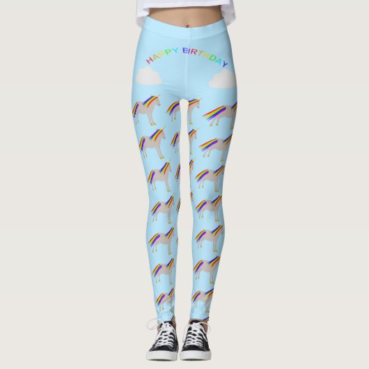 Fantasy Birthday Unicorn Rainbow en Clouds Leggings (Voorkant)