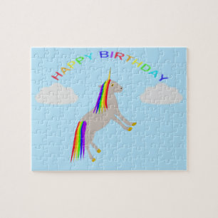 Fantasy Birthday Unicorn Rainbow en Clouds Legpuzzel