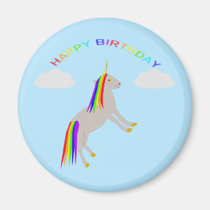 Fantasy Birthday Unicorn Rainbow en Clouds Magneet