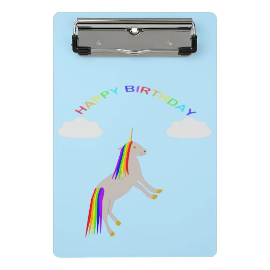 Fantasy Birthday Unicorn Rainbow en Clouds Mini Klembord (Voorkant)