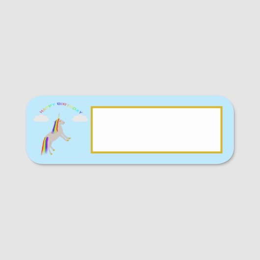 Fantasy Birthday Unicorn Rainbow en Clouds Naamplaatje (Voorkant)