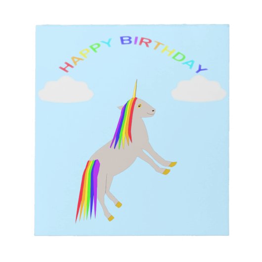 Fantasy Birthday Unicorn Rainbow en Clouds Notitieblok (Voorkant)