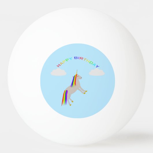 Fantasy Birthday Unicorn Rainbow en Clouds Pingpongbal (Voorkant)