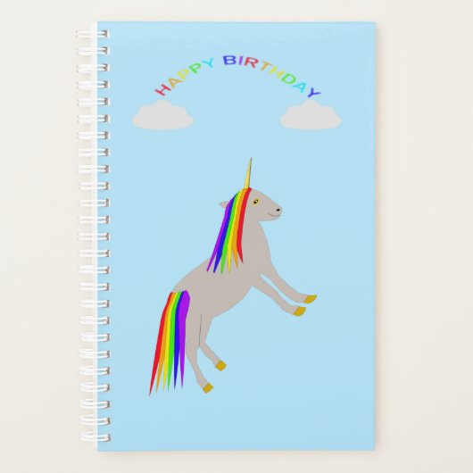 Fantasy Birthday Unicorn Rainbow en Clouds Planner (Voorkant)
