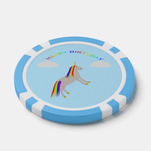Fantasy Birthday Unicorn Rainbow en Clouds Poker Chips (Enkel)