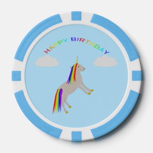 Fantasy Birthday Unicorn Rainbow en Clouds Poker Chips (Voorkant)