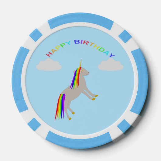 Fantasy Birthday Unicorn Rainbow en Clouds Poker Chips (Achterkant)