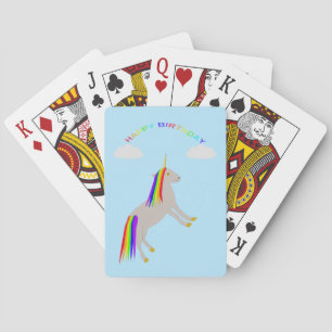 Fantasy Birthday Unicorn Rainbow en Clouds Pokerkaarten