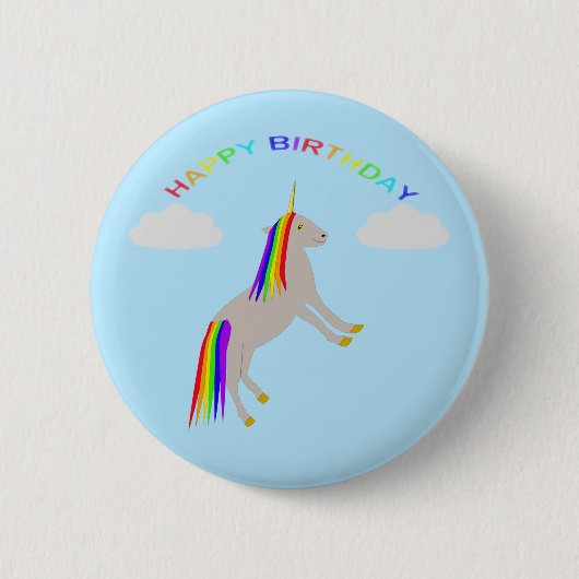 Fantasy Birthday Unicorn Rainbow en Clouds Ronde Button 5,7 Cm (Voorkant)
