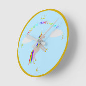 Fantasy Birthday Unicorn Rainbow en Clouds Ronde Klok (Hoek)