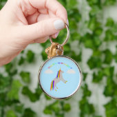 Fantasy Birthday Unicorn Rainbow en Clouds Sleutelhanger (Hand)