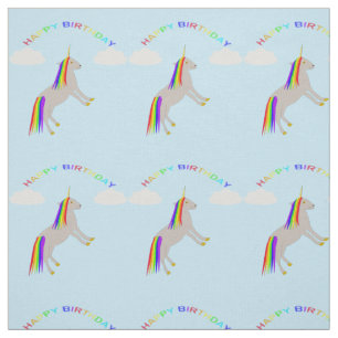 Fantasy Birthday Unicorn Rainbow en Clouds Stof